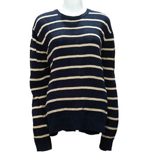 J. Crew Navy and Cream Striped Crewneck Sweater